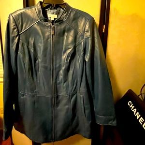 XL Beautiful Teal Leather jacket in good condition, see photos for imperfections